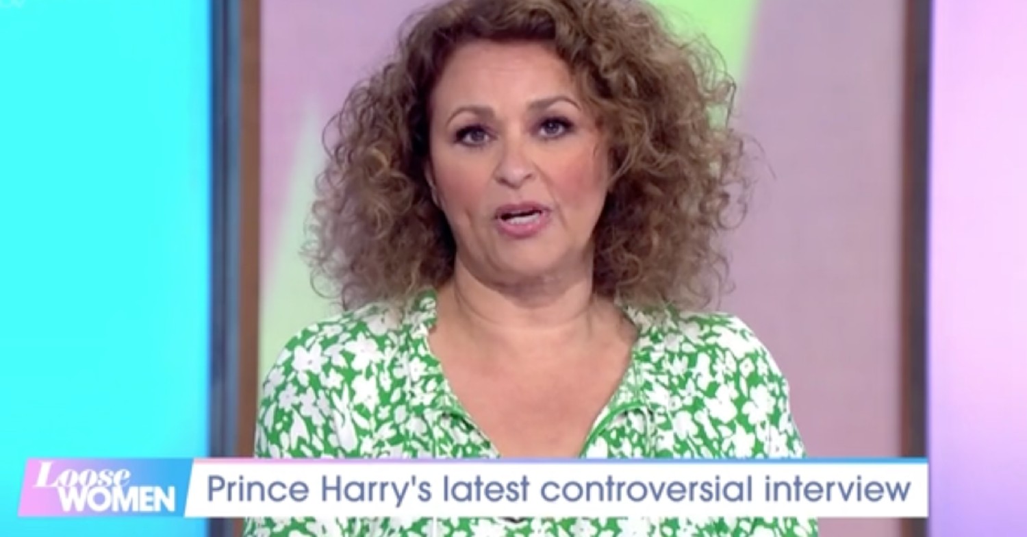 Nadia Sawalha in green floral top on Loose Women today April 21, 2022