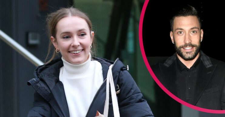 Rose Ayling-Ellis smiling, Giovanni Pernice smiling for camera