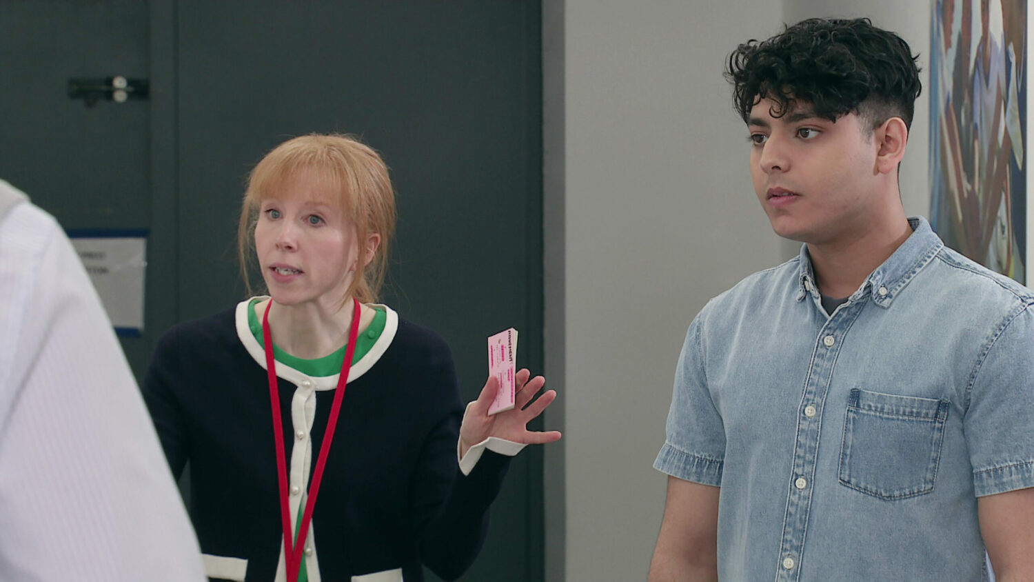 Coronation Street the teacher is angry as she shows the revision cards and accuses innocent Aadi of cheating