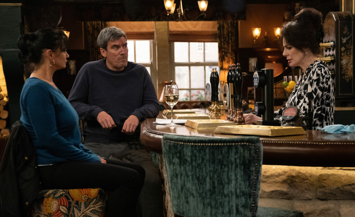 Emmerdale Cain wishes death on Faith behind the bar as appalled Moira watches on