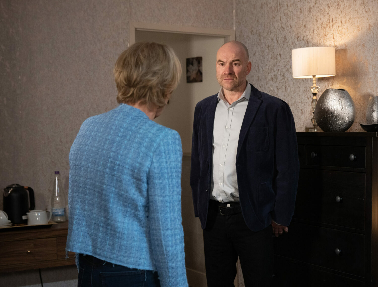 Corrie Tim has a confession to make to wife Sally at their posh hotel