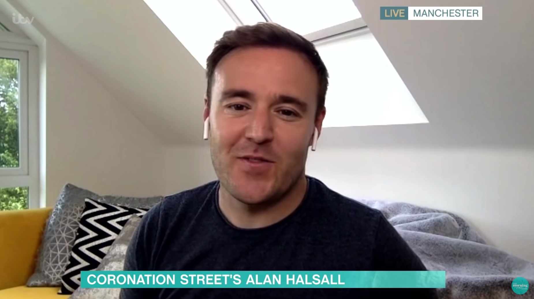 Alan Halsall smiles during This Morning interiew