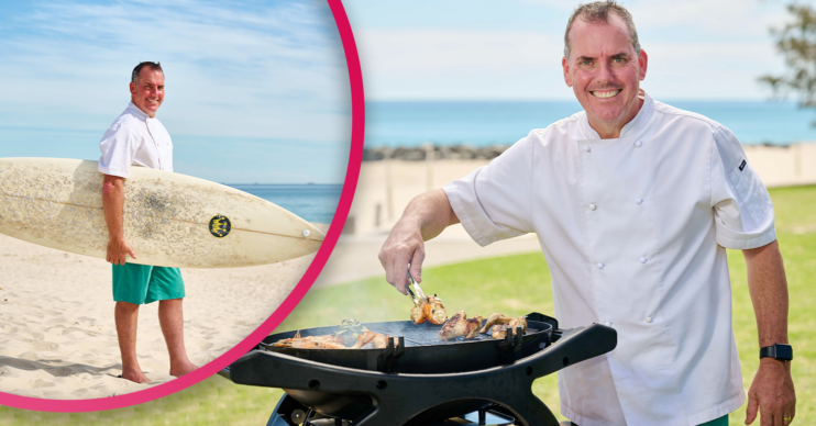 Chef barbecuing on the beach