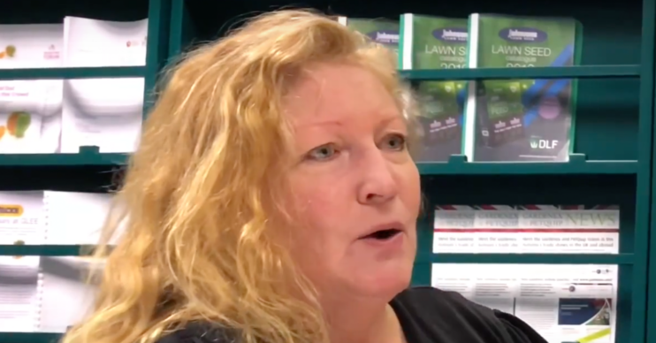 Charlie Dimmock chatting in a garden centre