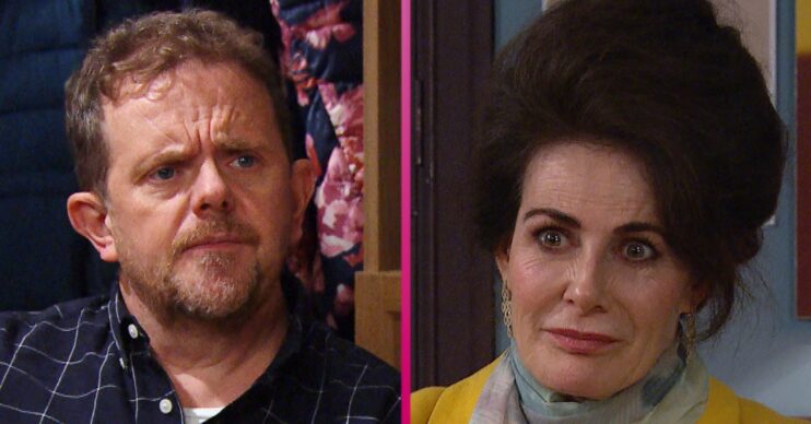 Dan Spencer and Faith Dingle looking shocked in Emmerdale