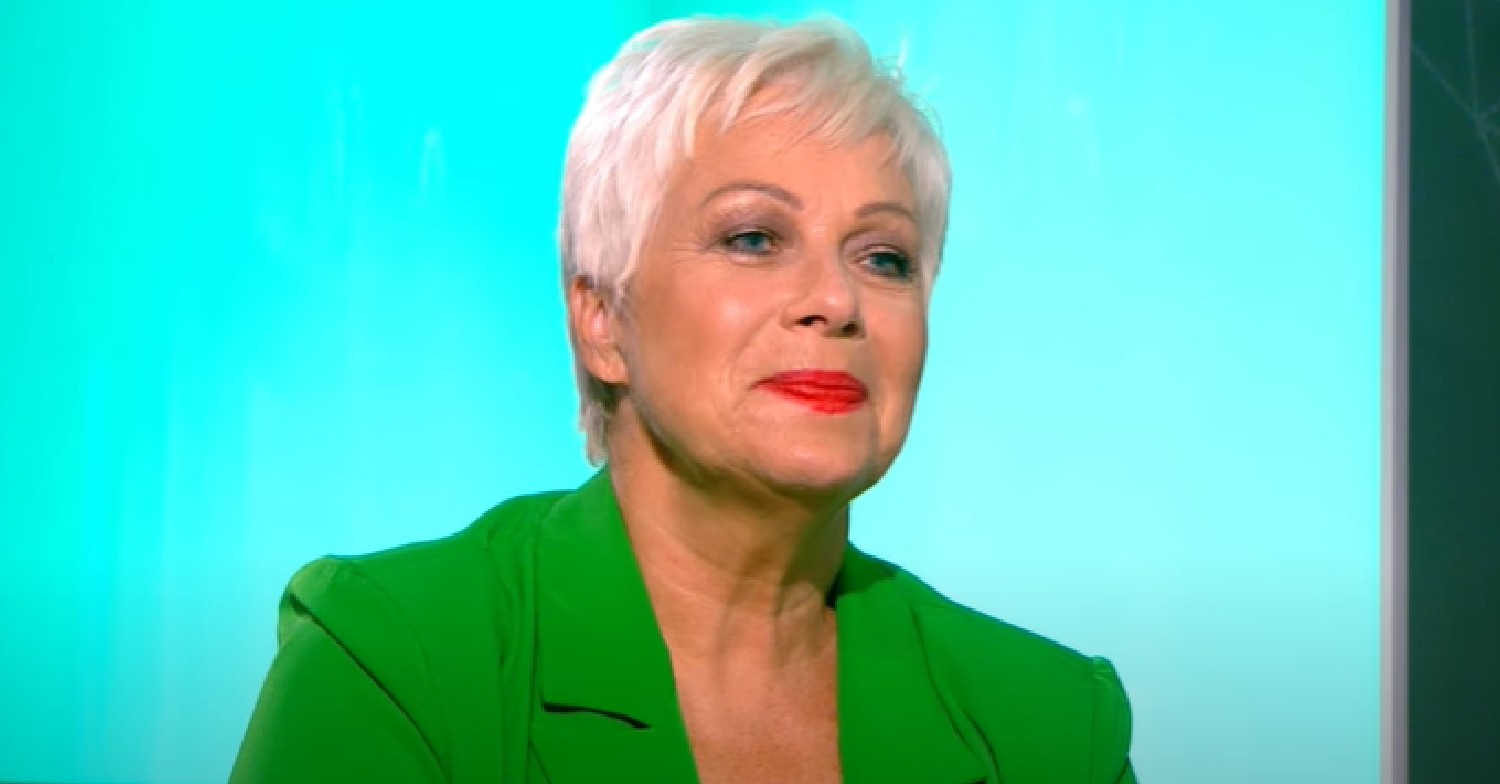 Denise Welch in green blazer during interview on 5 News