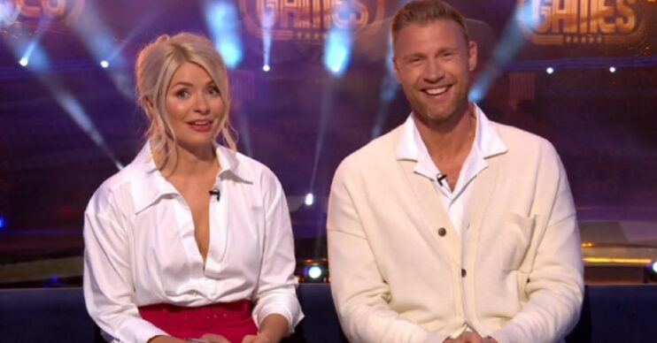 Holly Willoughby in white shirt and red trousers on The Games with Freddie Flintoff May 12, 2022