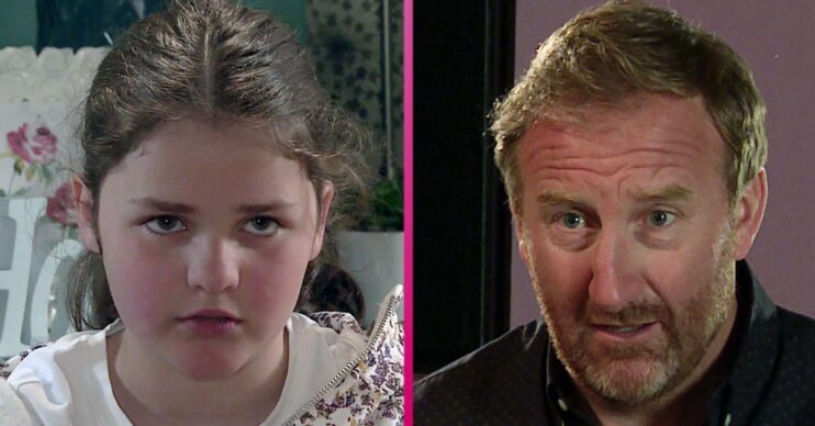 Hope looking angry and Phill looking worried in Coronation Street