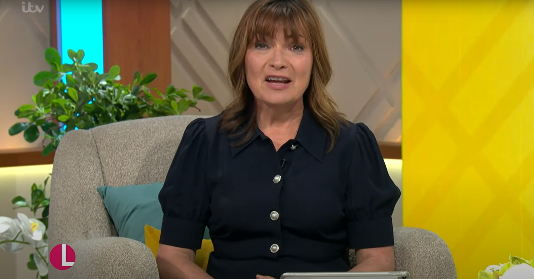 Lorraine Kelly in black dress on her show May 17, 2022