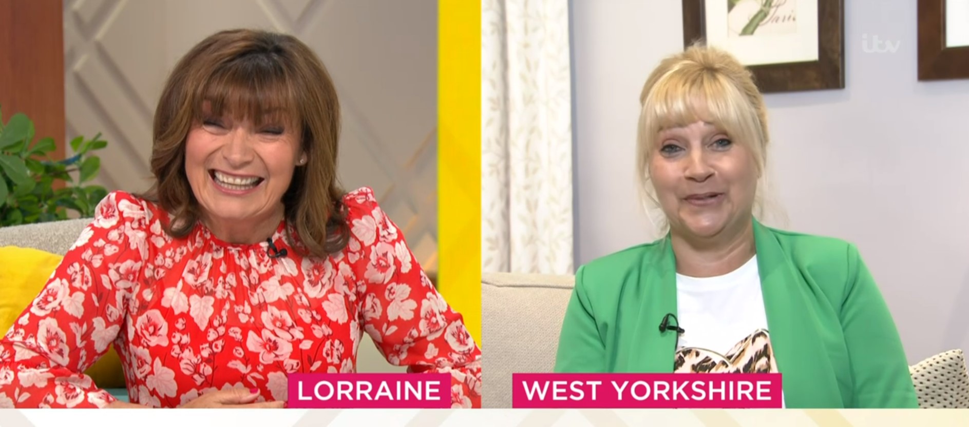 Lorraine Kelly and Malandra Burrows smile as they talk cancer