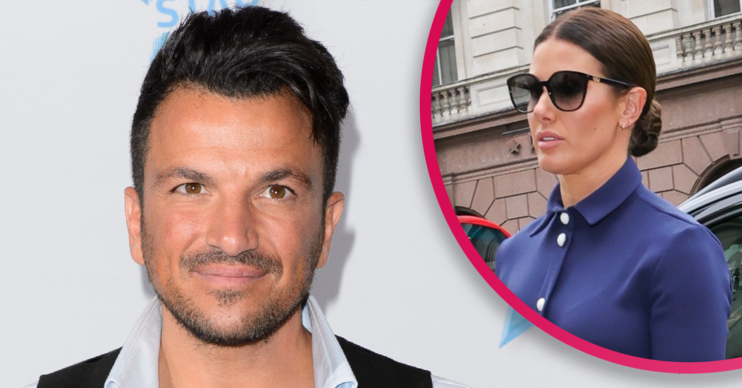 Peter Andre and Rebekah Vardy in sunglasses arriving in court