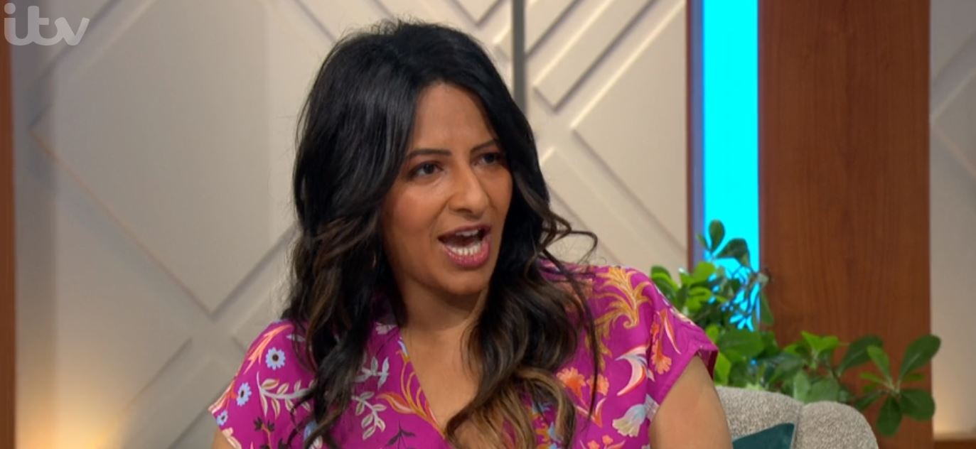 Ranvir Singh in a pink dress presenting Lorraine
