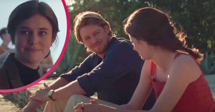 Joe Alwyn and Alison Oliver smiling on Conversations with Friends