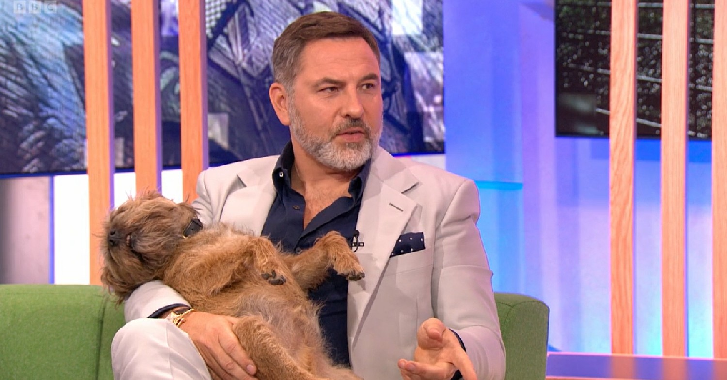 David Walliams cuddling his dog on The One Show May 5, 2022