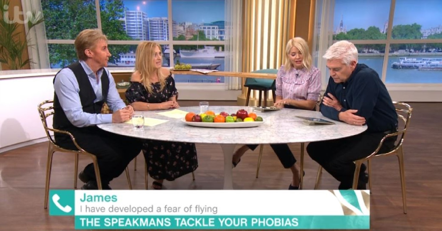 Nik and Eva Speakman sitting around a table with Holly Willoughby and Phillip Schofield on This Morning today