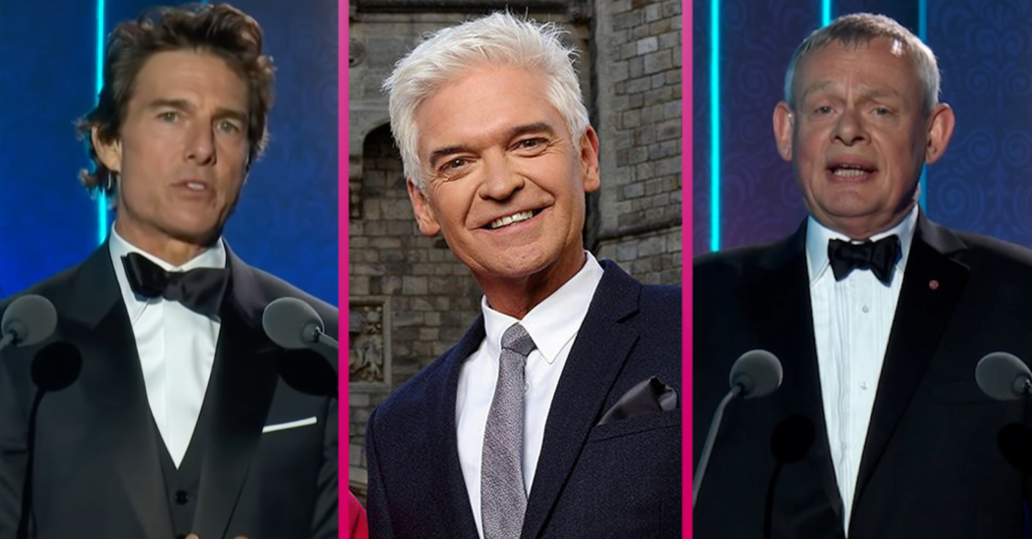 Tom Cruise, Phillip Schofield and Martin Clunes on stage