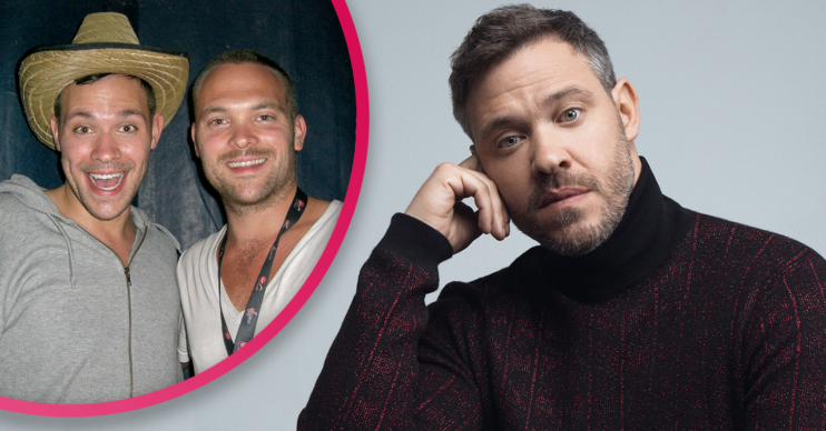 Will Young looking sad and then happy with his twin