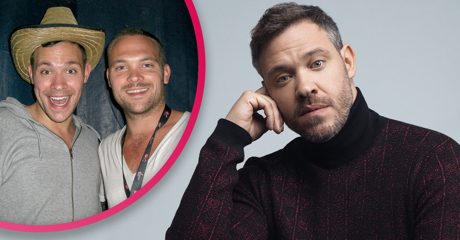 Will Young looking sad and then happy with his twin