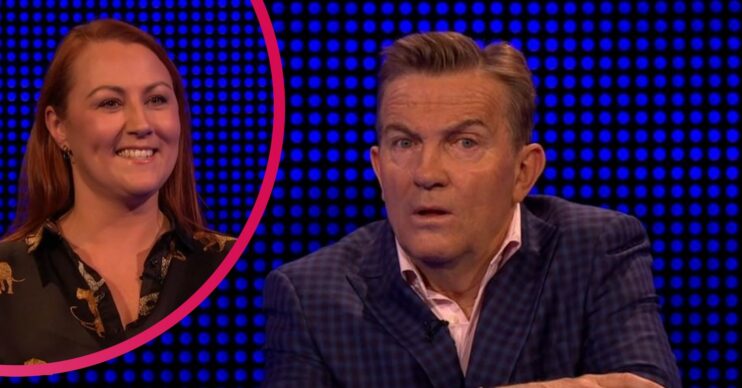 Bradley Walsh looks stunned and Nichola smiling on The Chase