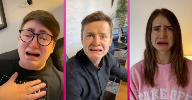 Declan Donnelly and other TikTok users with the crying face filter on