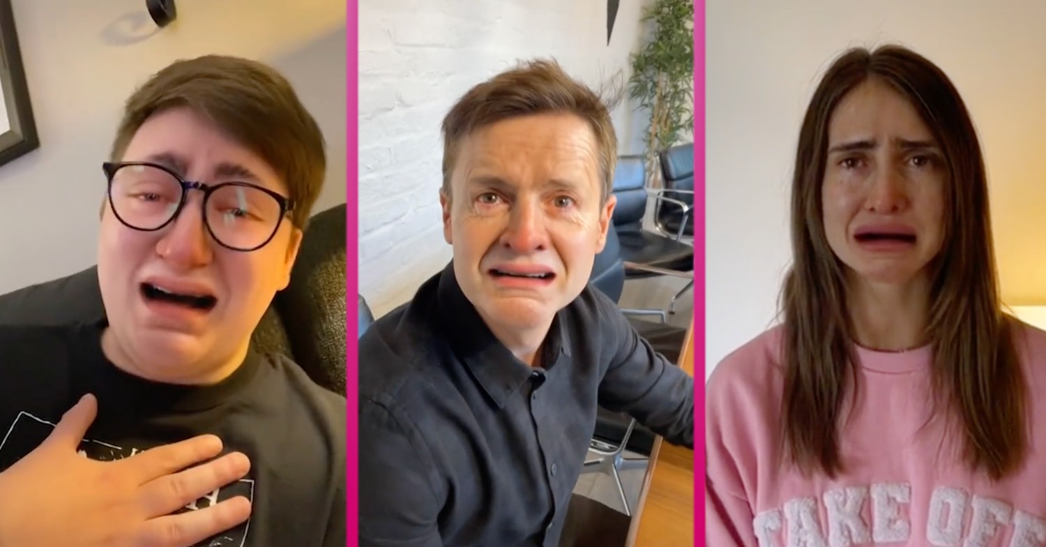 Declan Donnelly and other TikTok users with the crying face filter on