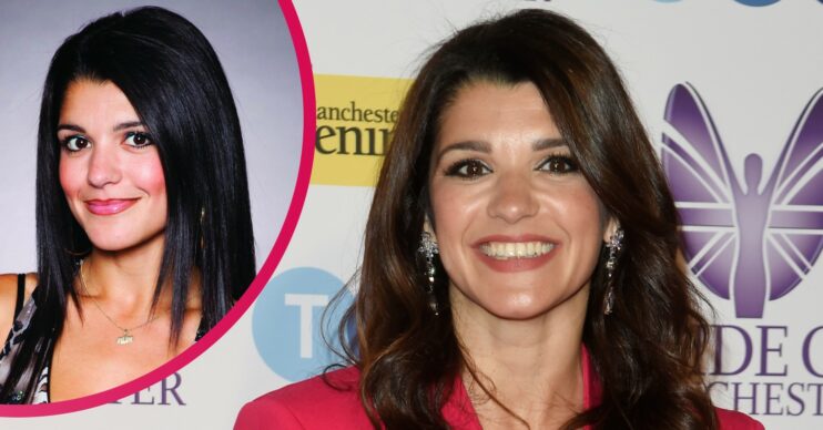 Natalie Anderson smiling on the red carpet and as Alicia in Emmerdale