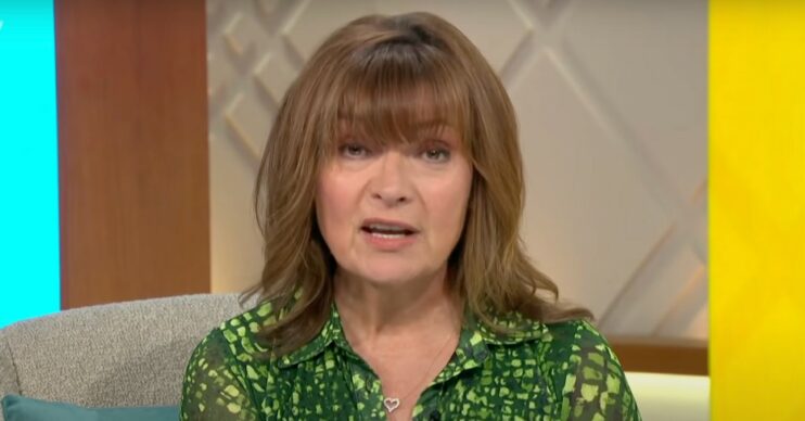 Lorraine Kelly in green patterned blouse on her show