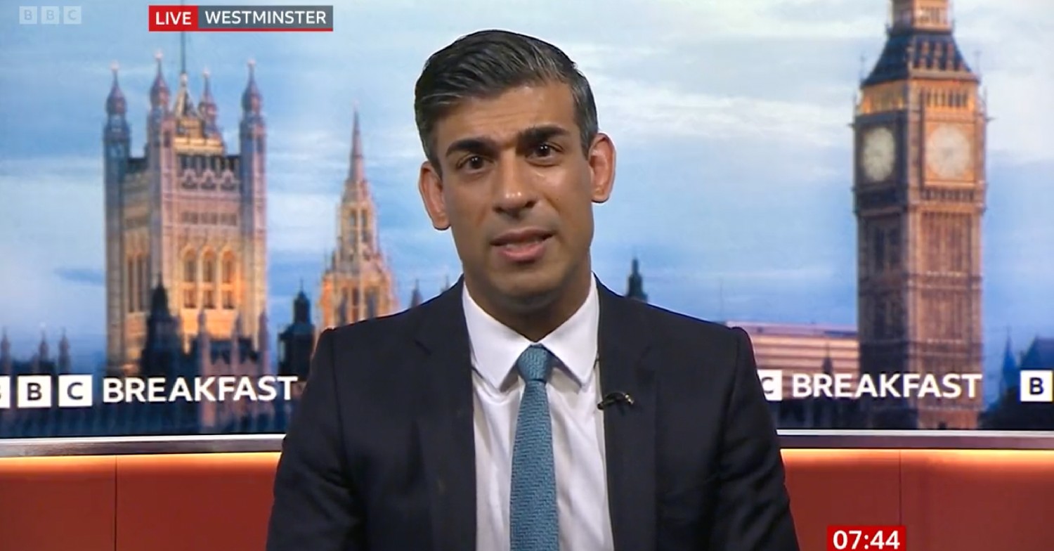 Rishi Sunak being interviewed on BBC Breakfast today