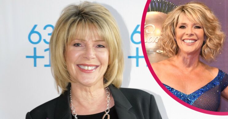 Ruth Langford wearing a black top paired with her looking glamorous on Strictly