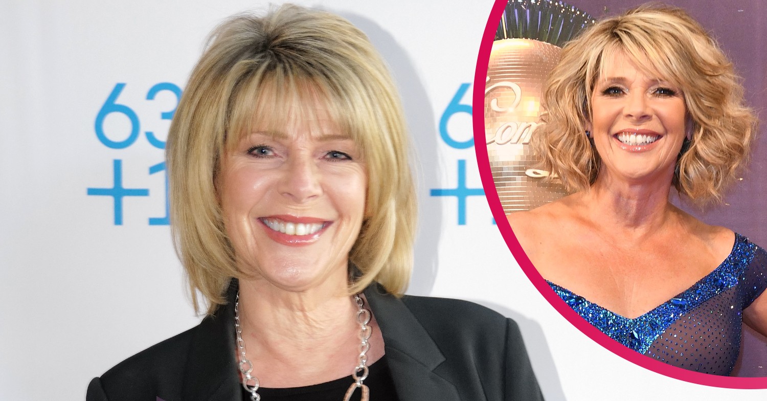 Ruth Langford wearing a black top paired with her looking glamorous on Strictly