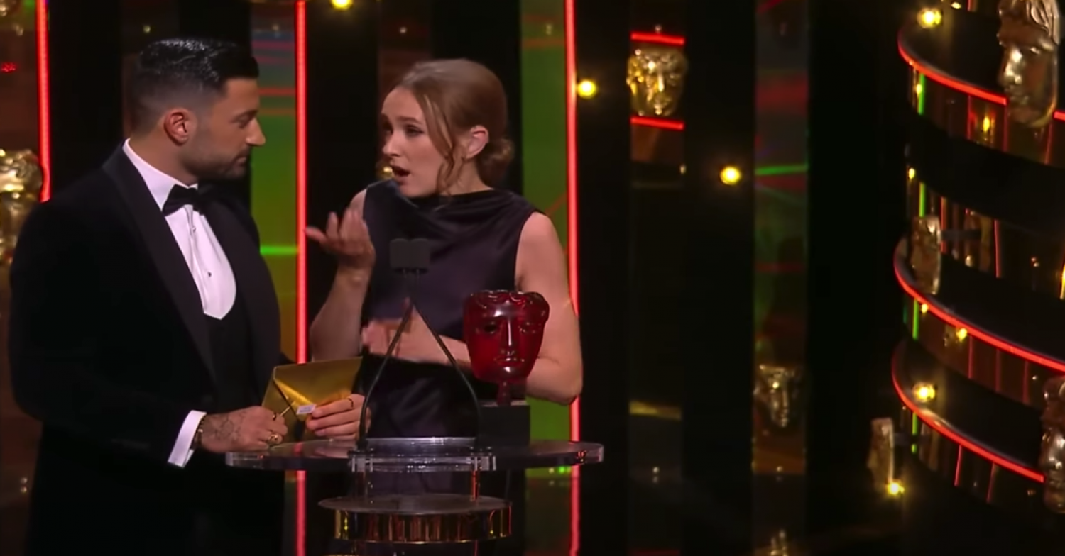 Rose and Giovanni holding their BAFTA