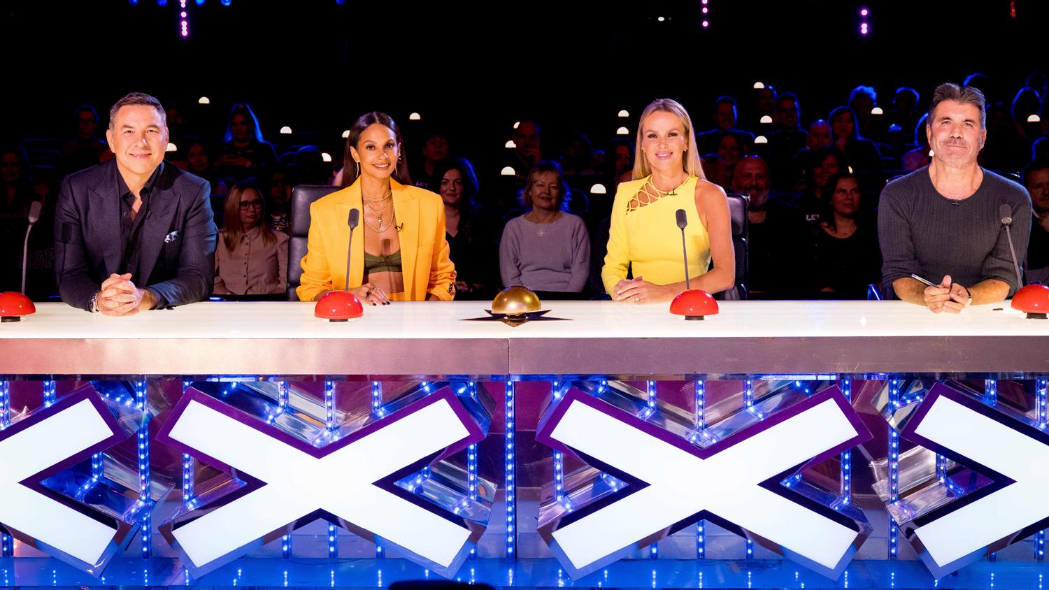 The BGT 2022 judges David Walliams, Alesha Dixon, Amanda Holden and Simon Cowell sitting at panel
