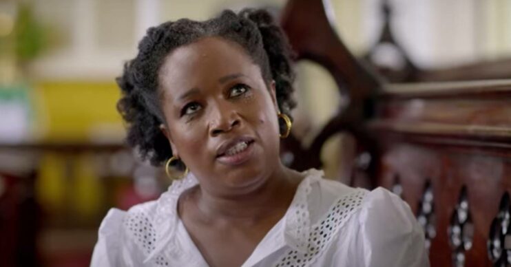 Charlene White looks upwards