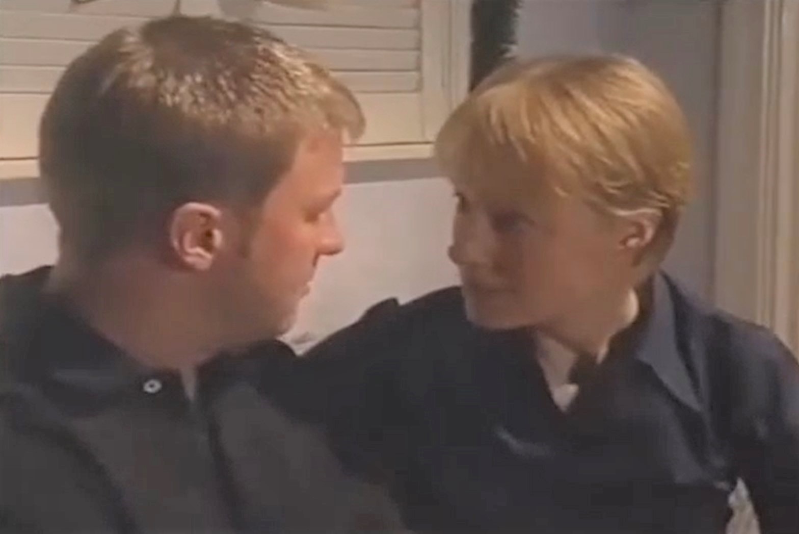 Classic Coronation Street Danny looks at Sally as she explains why she isn't sure about marrying him