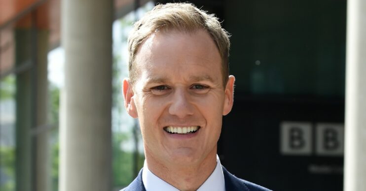 Channel 5 host Dan Walker smiles at cameras outside BBC Studios