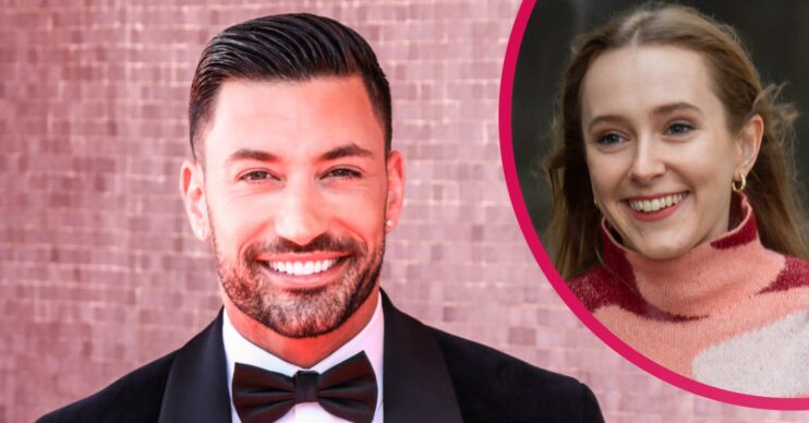 Strictly star Giovanni Pernice smiles at BAFTAs and Rose Ayling-Ellis smiling at tour rehearsals