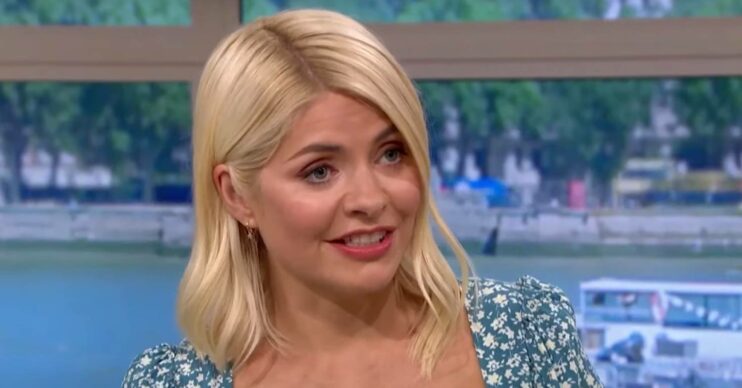 Holly Willoughby on This Morning in blue floral dress today