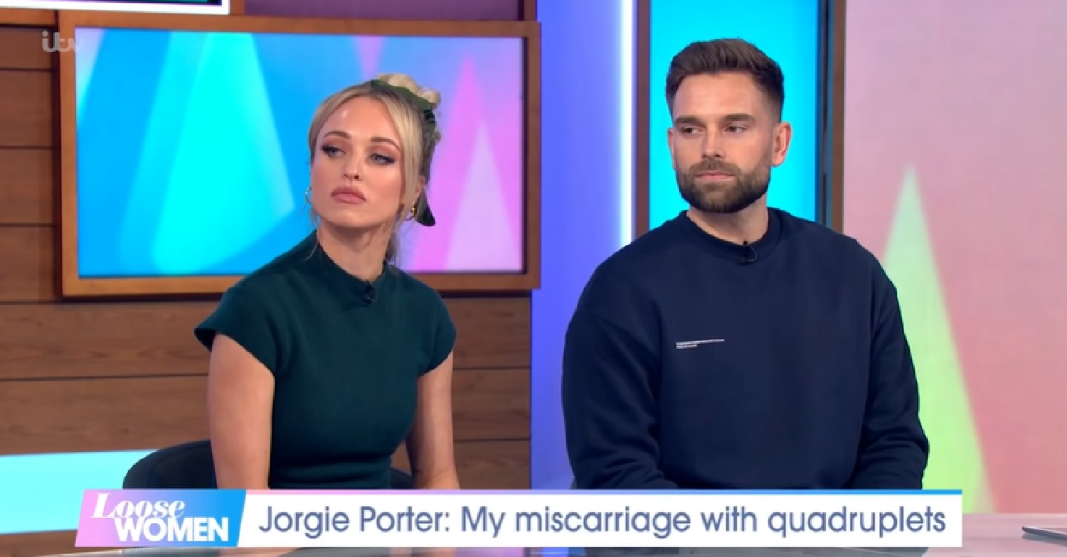 Jorgie Porter and fiance Ollie looking sad on Loose Women