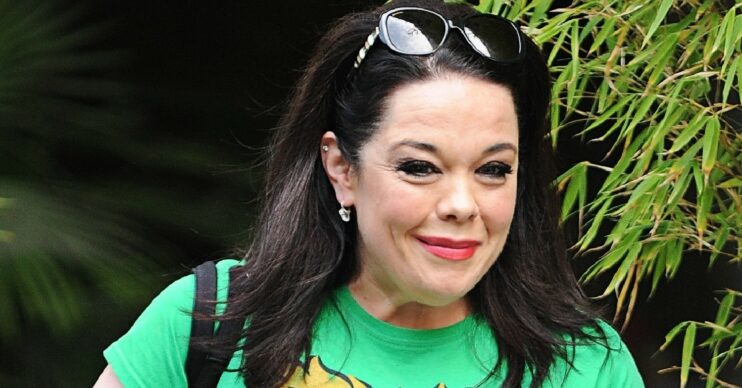 Lisa Riley in green t-shirt and sunglasses outside ITV STudios