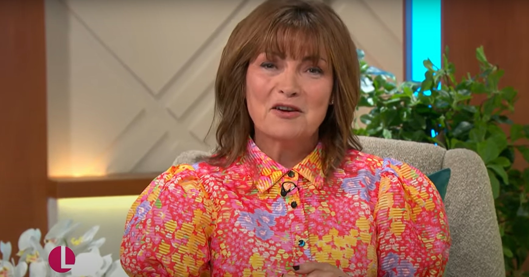 Lorraine Kelly in a floral dress on ITV today