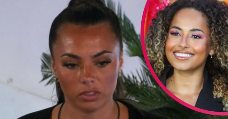 Paige looking down on Love Island and Amber Gill smiling at event