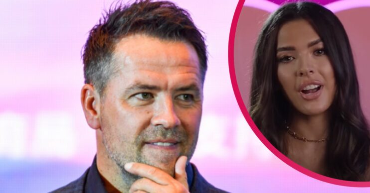 Michael Owen with his hand on his chin and daughter Gemma on Love Island