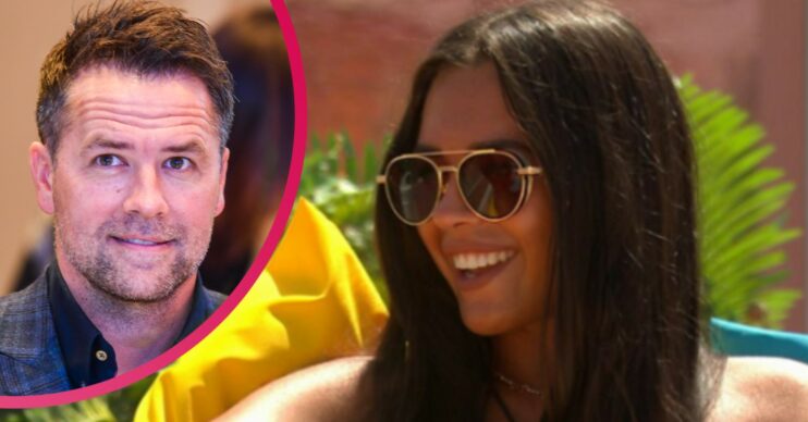 Michael Owen smiling at event and daughter Gemma beaming with sunglasses on Love Island