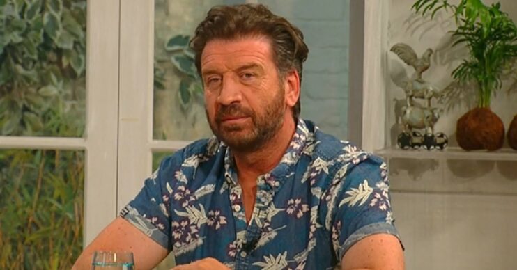 Nick Knowles looking into the camera in blue floral shirt on Saturday Kitchen today