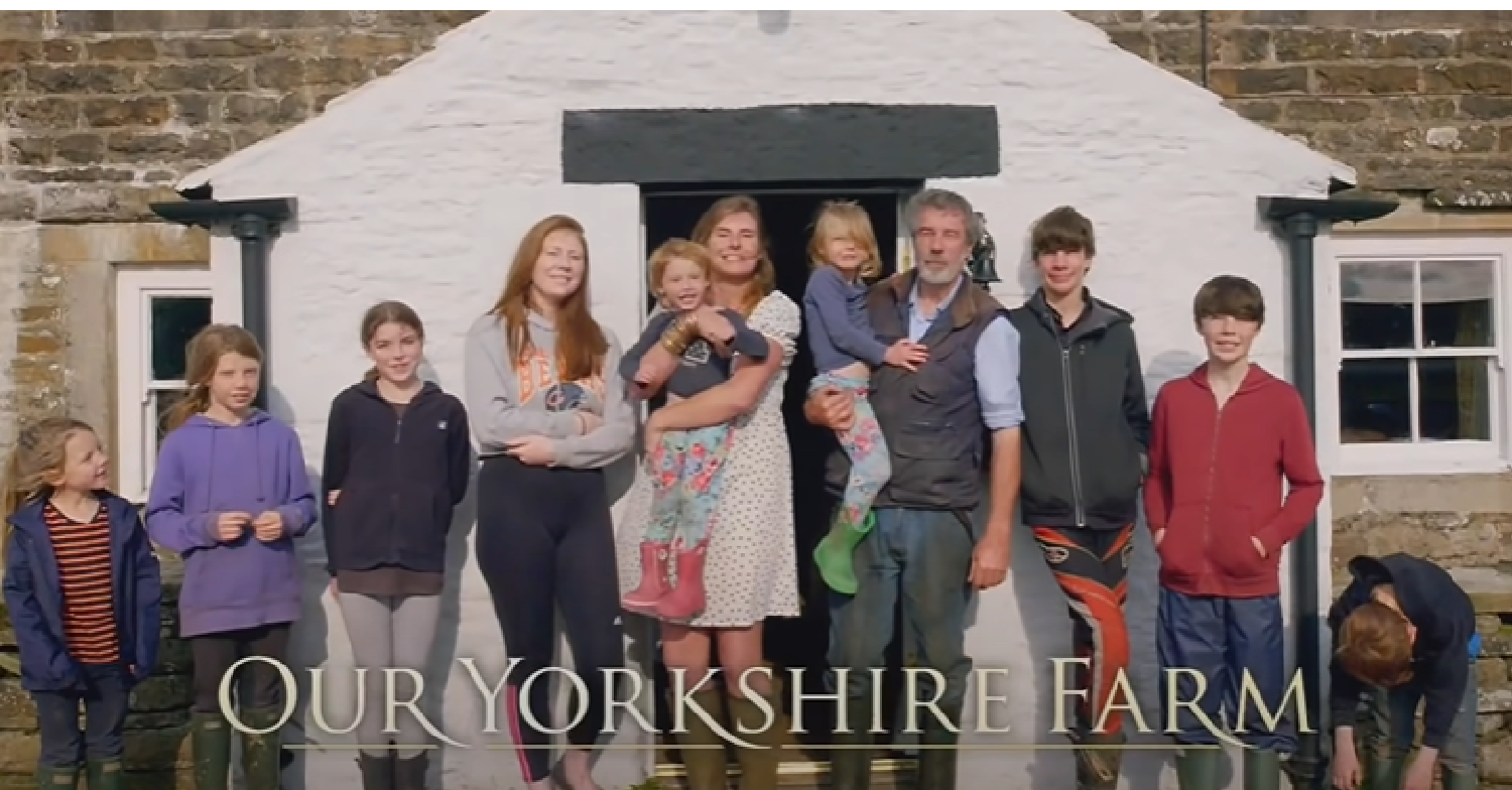 Amanda and Clive Owen with their children on Our Yorkshire Farm
