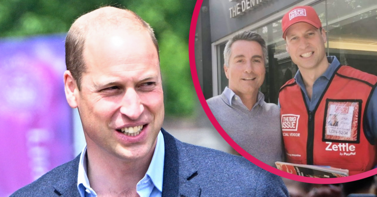 Prince William smiling selling the Big Issue