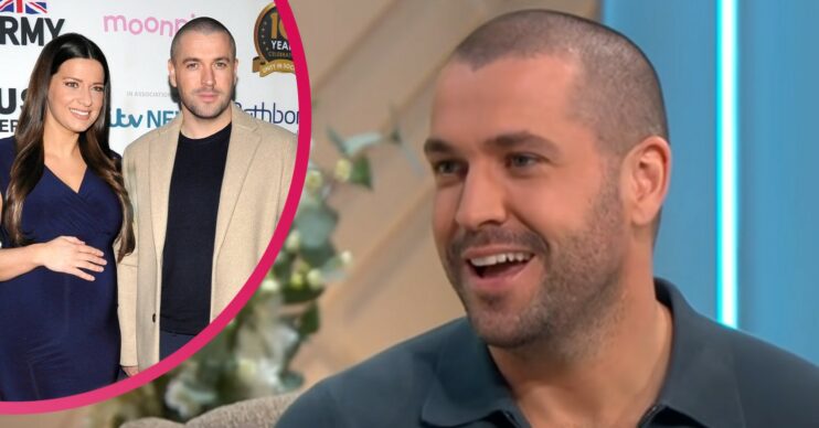 Shayne Ward smiling on Lorraine and with Sophie Austin on red carpet