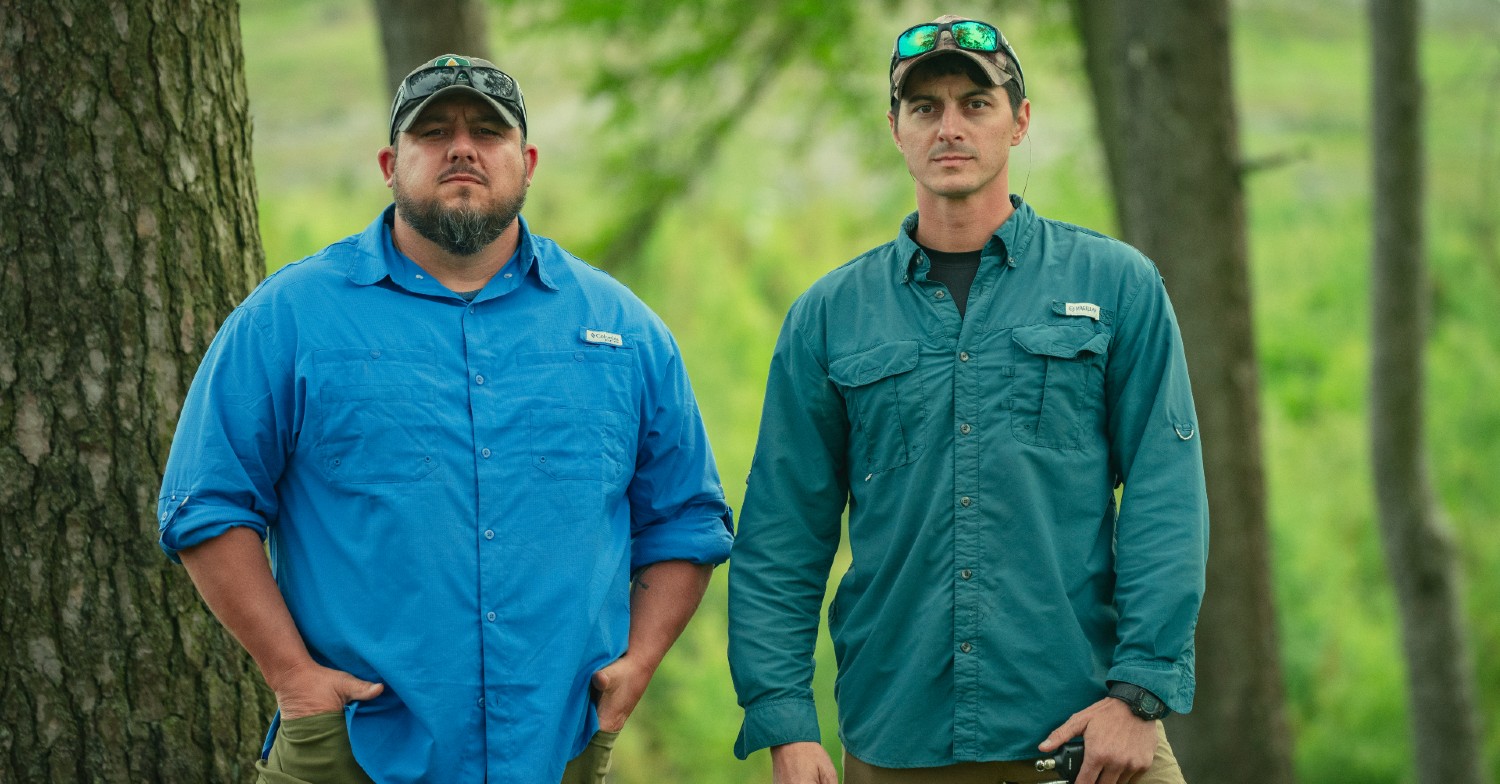 Matt Tate and Joel Graves look serious on Snowflake Mountain