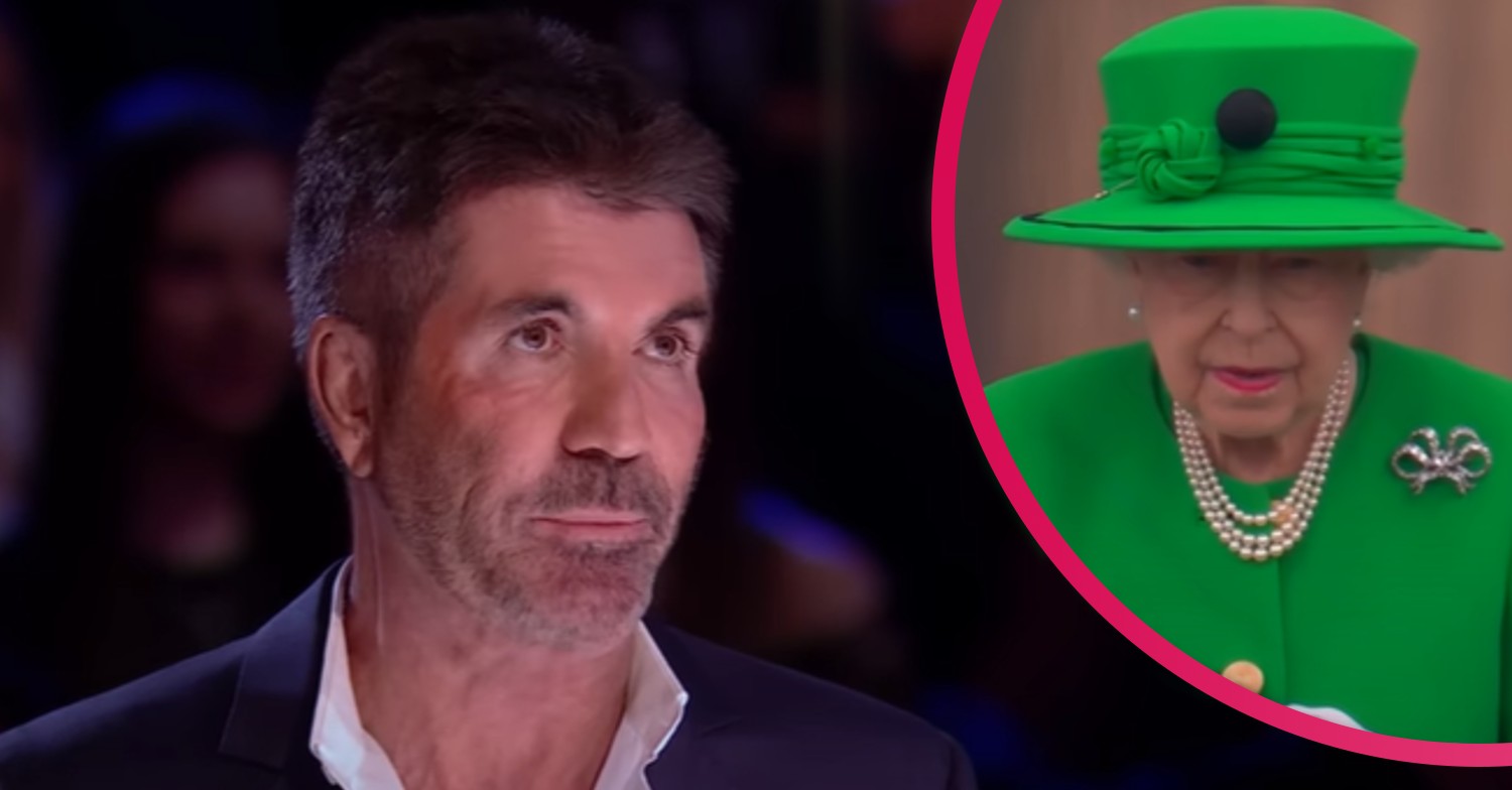 Simon Cowell speaking during BGT final and the Queen all in green on palace balcony