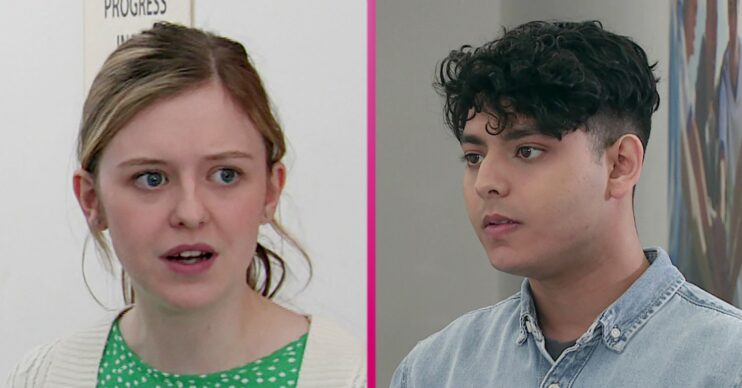 Summer and Aadi looking worried in Coronation Street